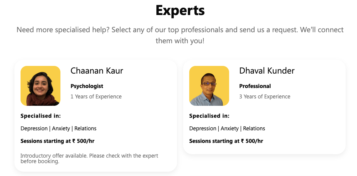 A directory of specialised professionals users can book directly.