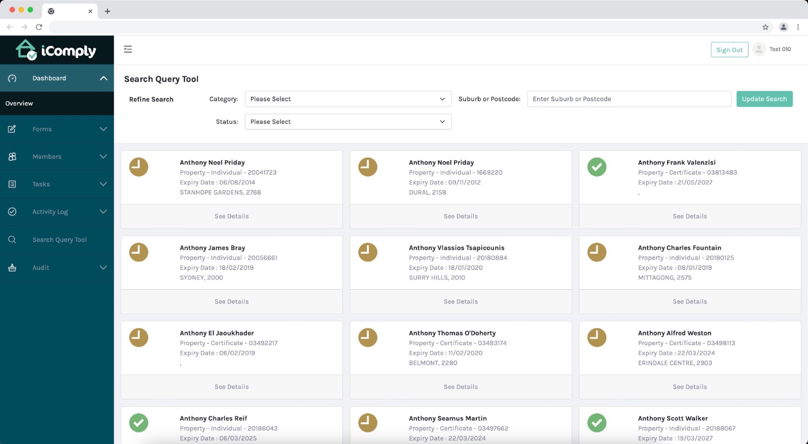 A licence and certificate search tool covering every agent on file.